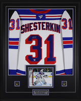 Igor Shesterkin Signed New York Rangers Framed 34x42 Away Fanatics Premium Jersey - AUCTION