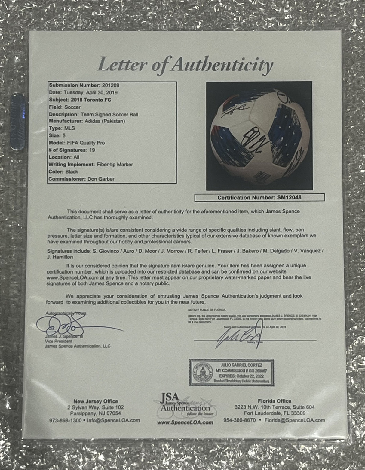 Toronto FC Game Used and 2018 Team Signed Adidas FIFA Quality Pro Size 5 Ball TFC vs Vancouver October 6th, 2018 - AUCTION