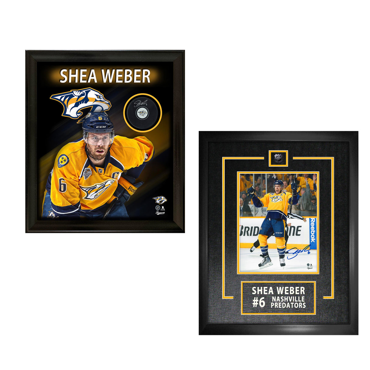 **BUNDLE** Shea Weber Signed Puck Framed PhotoGlass Nashville Predators Puck and Shea Weber Signed 8x10 Etched Mat Nashville Predators Celebration-V - AUCTION
