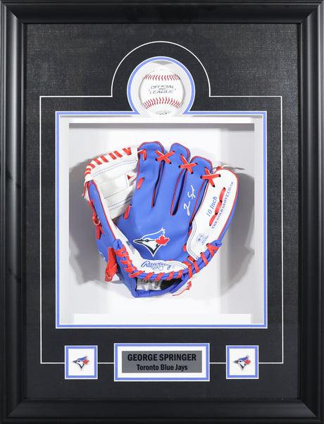George Springer Signed Toronto Blue Jays Framed 18x23 10 Inch Rawling Baseball Glove and Official League R2D1 Baseball - AUCTION