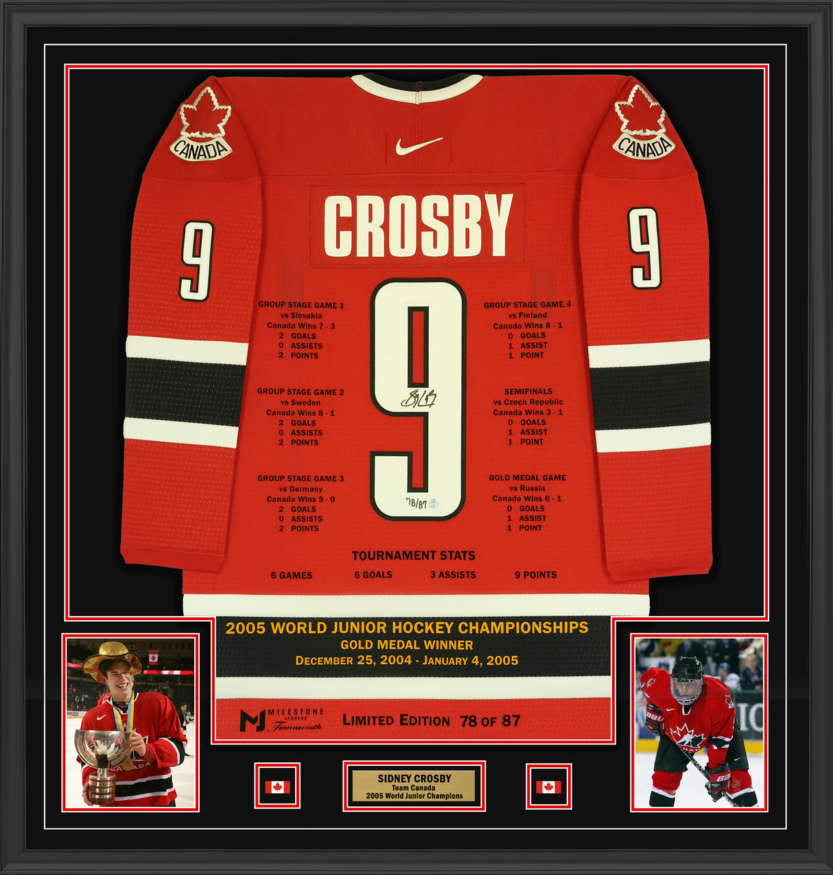Sidney Crosby Signed Framed 34x42 Team Canada 2005 World Junior Championships Milestone Edition Jersey (Limited Edition 78 of 87) - AUCTION
