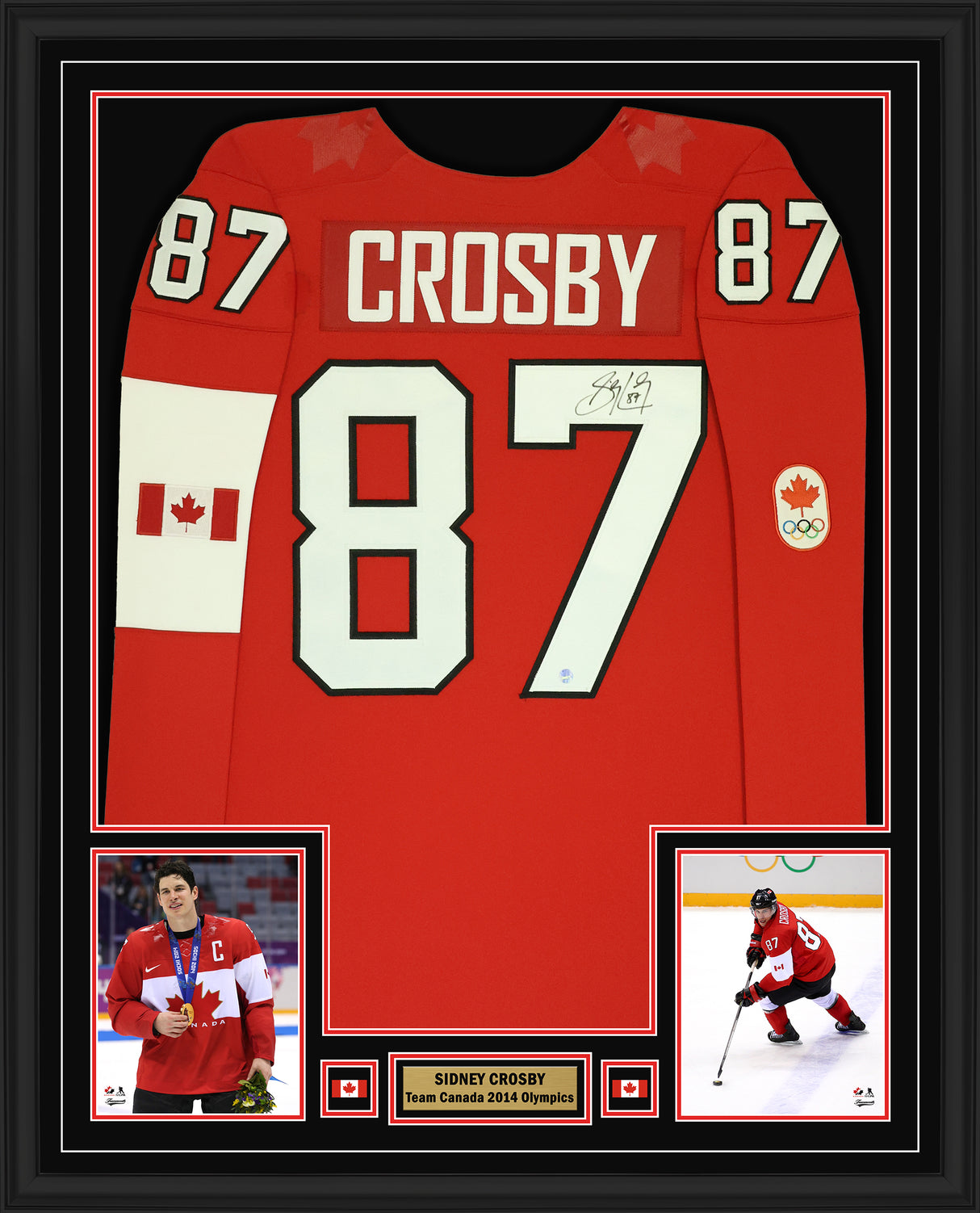 Sidney Crosby Signed Framed 34x42 2014 Olympics Team Canada Replica Red Jersey - AUCTION