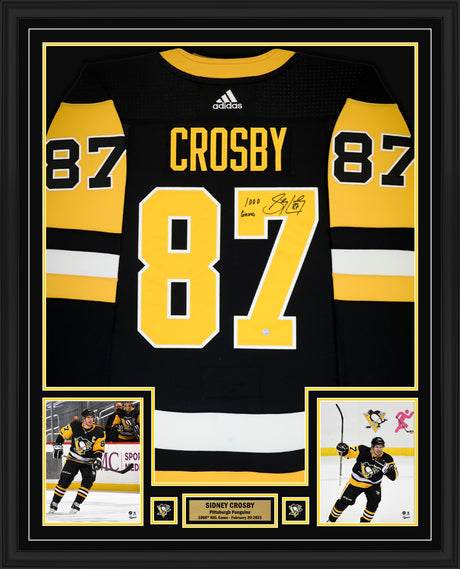 Sidney Crosby Signed Framed 34x42 Pittsburgh Penguins Adidas Authentic Jersey Insc "1000 Games" - AUCTION