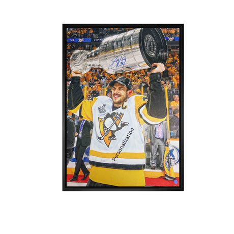 (PERSONALIZED) Sidney Crosby Pittsburgh Penguins Signed Framed 20x29 Raising Stanley Cup Canvas - AUCTION