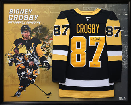 Sidney Crosby Signed Deluxe Framed 40x50 Art Work Edition Pittsburgh Penguins Fanatics Premium Home Jersey - AUCTION