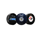 (Puck Collection) Sidney Crosby Signed Pittsburgh Penguins Autograph Series / Team Canada Autograph Series / 2005 NHL Entry Draft Puck Set - AUCTION