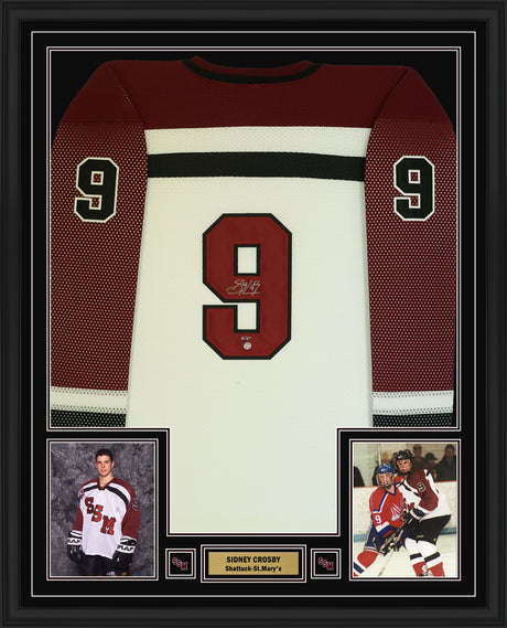Sidney Crosby Signed Framed 34x42 Shattuck St Mary's White Jersey (Limited Edition 8 of 87) - AUCTION