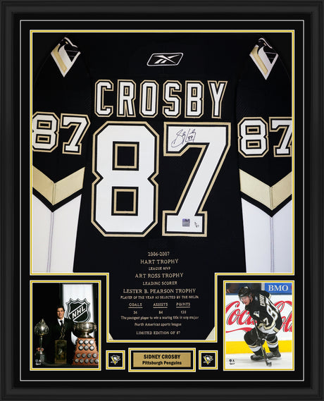 Sidney Crosby Signed Framed 34x42 Pittsburgh Penguins Reebok Pro Edge 2006-2007 Embroidered Home Jersey (Limited 3 of 87) - AUCTION