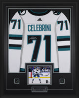 Macklin Celebrini Signed San Jose Sharks Framed 34x42 Away Adidas Authentic Jersey - AUCTION