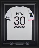 Lionel Messi Signed Paris Saint-Germain Framed 34x42 Official 2021/22 Stadium Soccer Away Shirt - AUCTION