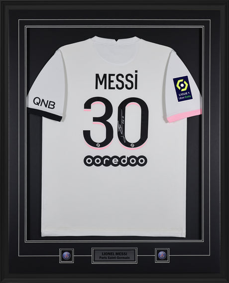 Lionel Messi Signed Paris Saint-Germain Framed 34x42 Official 2021/22 Stadium Soccer Away Shirt - AUCTION