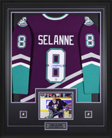 Teemu Selanne Signed Anaheim Mighty Ducks Framed 34x42 Mitchell & Ness Throwback Jersey - AUCTION