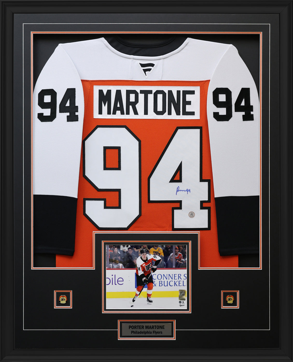 Porter Martone Signed Philadelphia Flyers Framed 34x42 Home Fanatics Premium Jersey - AUCTION