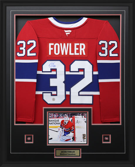 Jacob Fowler Signed Montreal Canadiens Framed 34x42 Home Fanatics Premium Jersey - AUCTION