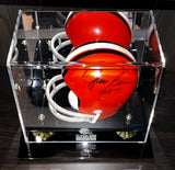 Jim Brown Signed Cleveland Browns Riddell Mini Helmet with Cleveland Browns Fanatics Authentic Golden Classic Mini Helmet Display Case - AUCTION