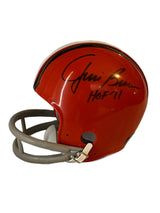 Jim Brown Signed Cleveland Browns Riddell Mini Helmet with Cleveland Browns Fanatics Authentic Golden Classic Mini Helmet Display Case - AUCTION