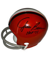 Jim Brown Signed Cleveland Browns Riddell Mini Helmet with Cleveland Browns Fanatics Authentic Golden Classic Mini Helmet Display Case - AUCTION