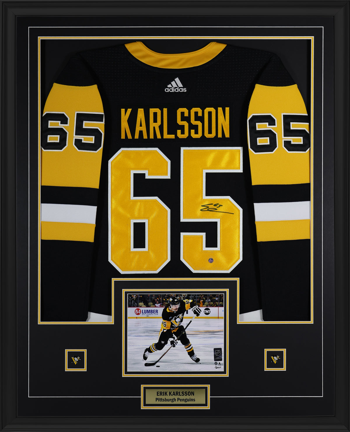 Erik Karlsson Signed Pittsburgh Penguins Framed 34x42 Home Adidas Authentic Jersey - AUCTION
