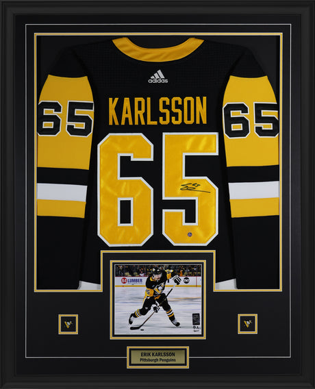 Erik Karlsson Signed Pittsburgh Penguins Framed 34x42 Home Adidas Authentic Jersey - AUCTION