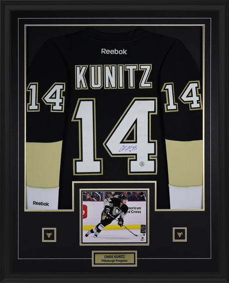 Chris Kunitz Signed Pittsburgh Penguins Framed 34x42 Home Reebok Vintage Jersey - AUCTION