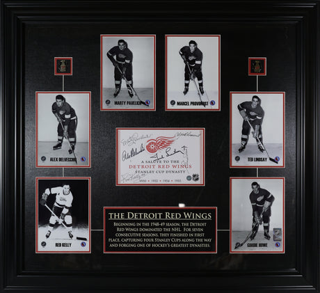 Gordie Howe, Ted Lindsay, Marcel Pronovost, Marty Pavelich, Alex Delvecchio, Red Kelly Signed Detroit Red Wings Framed Stanley Cup Dynasty Photo Collage - AUCTION