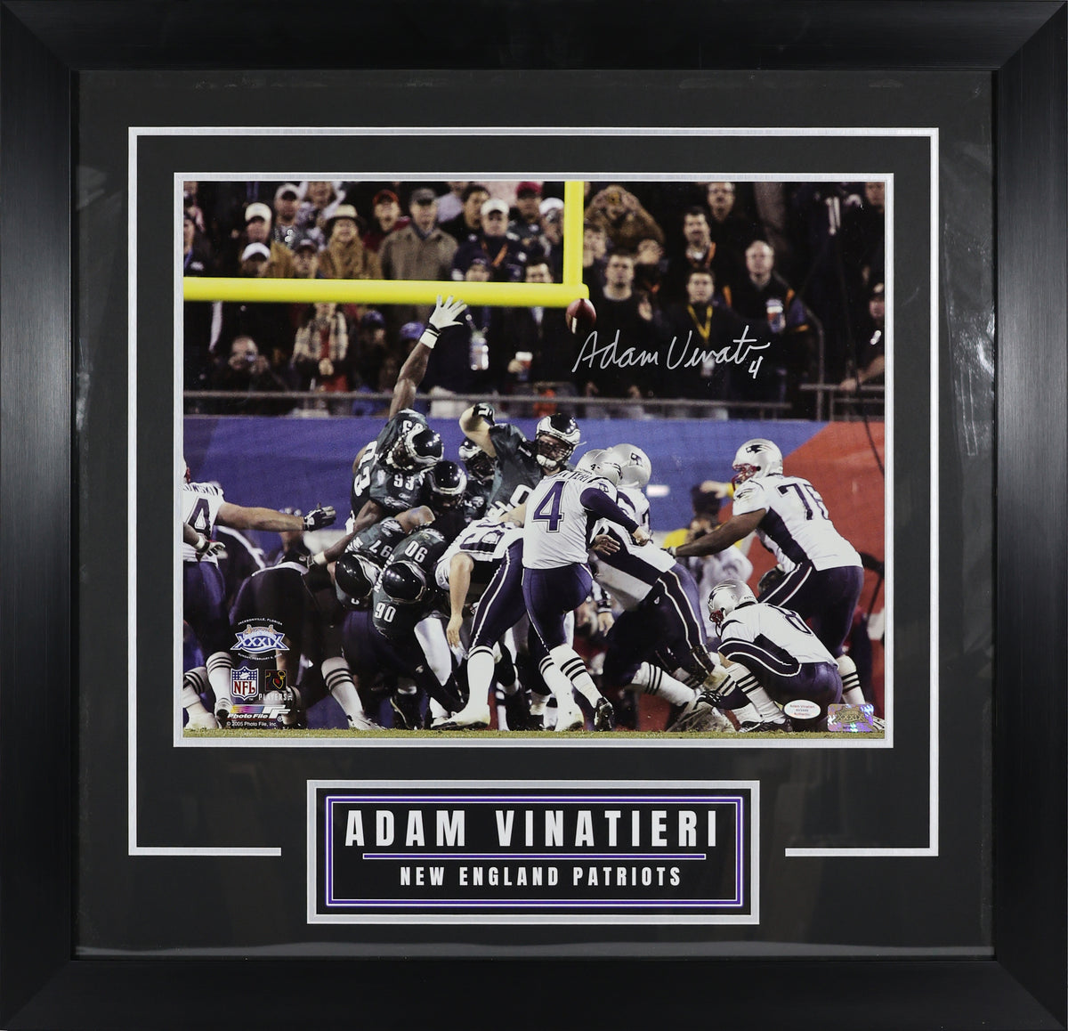 Adam Vinatieri Signed New England Patriots Framed 16x20 Action Photo - AUCTION