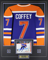 Paul Coffey Signed Edmonton Oilers Framed 34x42 Home Fanatics Vintage Replica Jersey - AUCTION