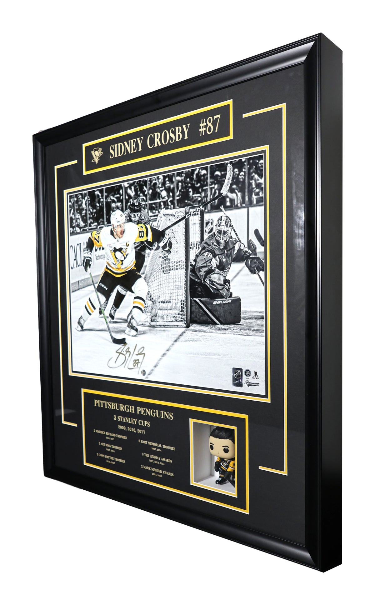 Sidney Crosby Signed Pittsburgh Penguins Framed 16x20 with Career Milestones and Funko Pop - AUCTION