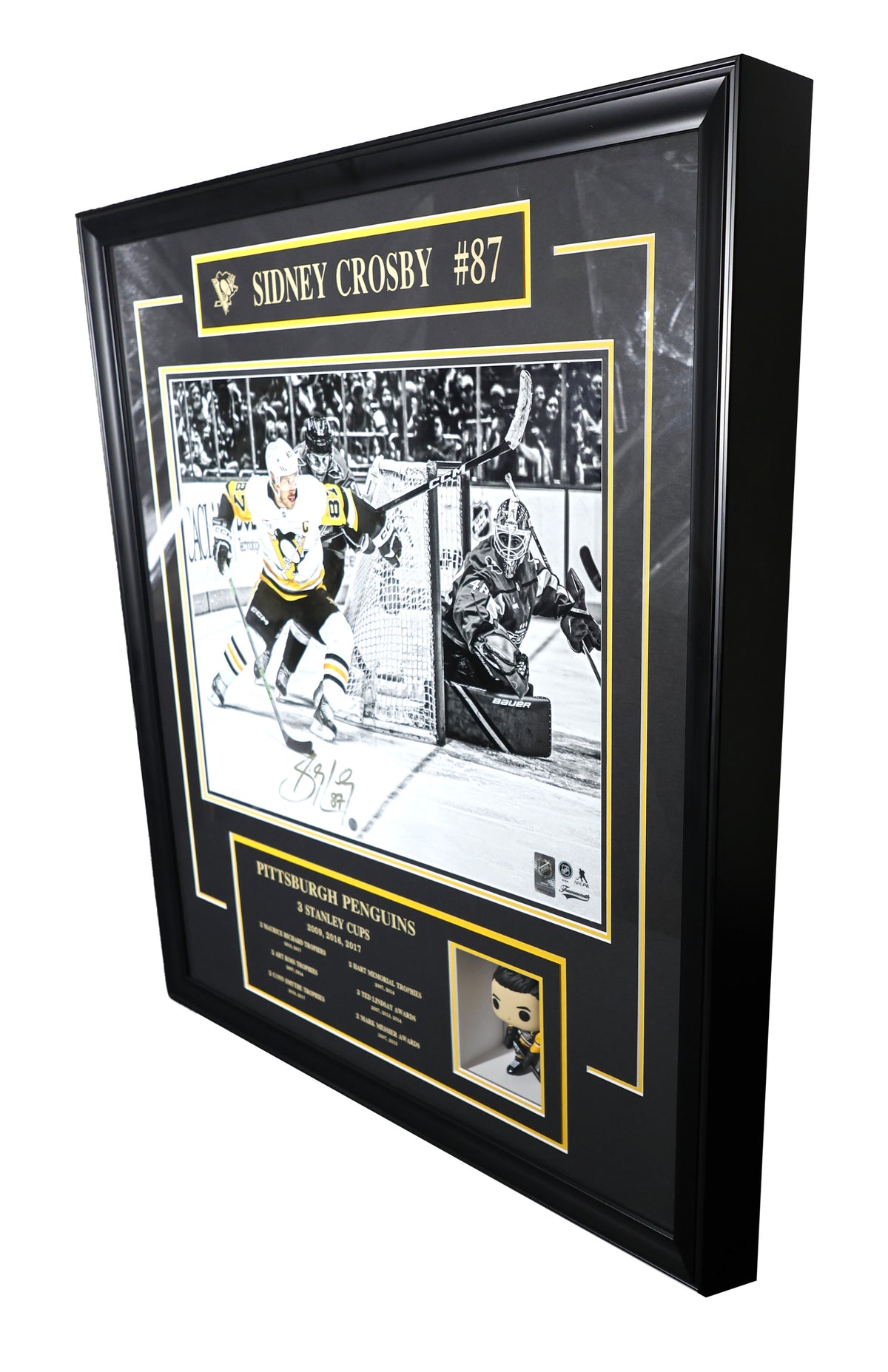 Sidney Crosby Signed Pittsburgh Penguins Framed 16x20 with Career Milestones and Funko Pop - AUCTION