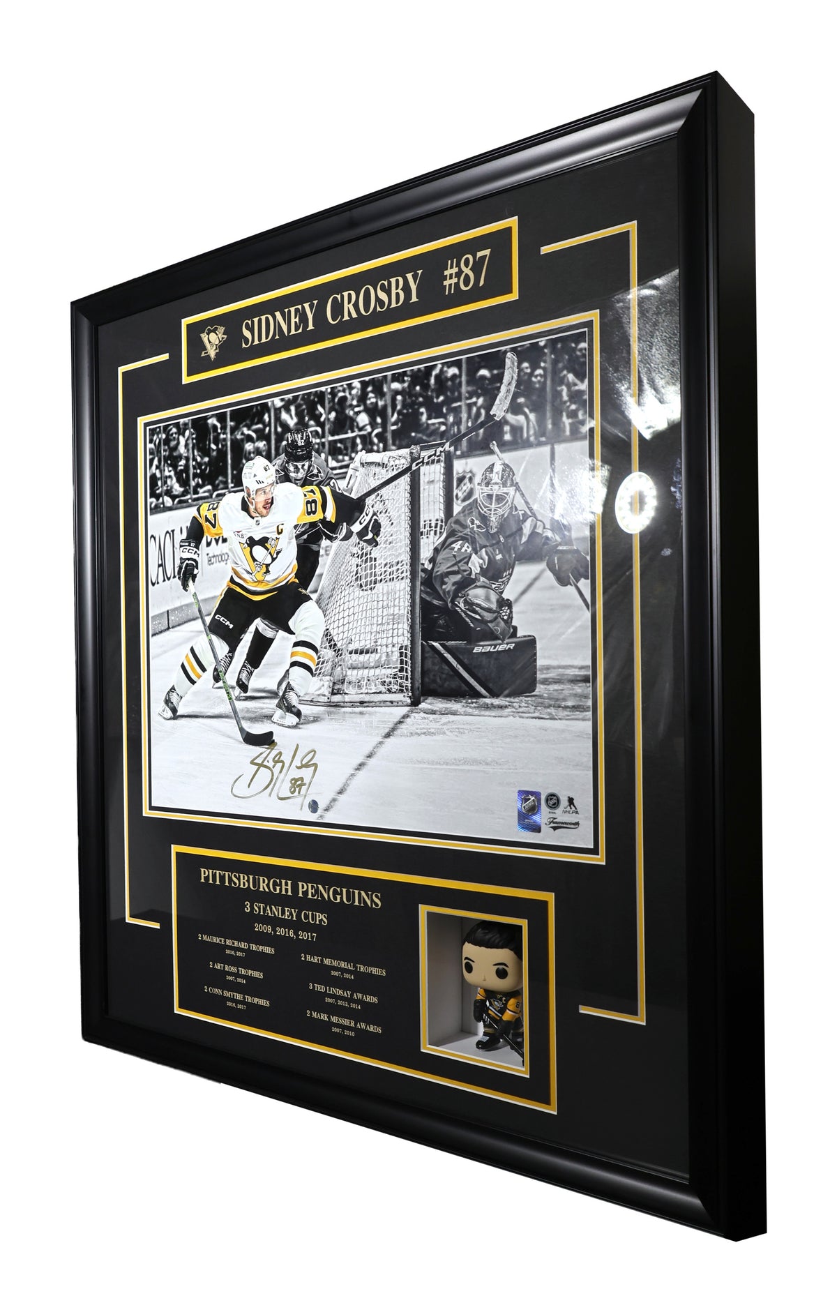 Sidney Crosby Signed Pittsburgh Penguins Framed 16x20 with Career Milestones and Funko Pop - AUCTION