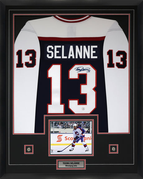 Teemu Selanne Signed Framed 34x42 Winnipeg Jets Fanatics Throwback Jersey - AUCTION
