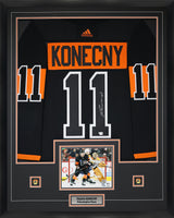 Travis Konecny Signed Framed 34x42 Philadelphia Flyers Alternate Adidas Authentic Jersey - AUCTION