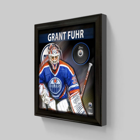 Grant Fuhr Signed Framed PhotoGlass Edmonton Oilers Autograph Series Puck