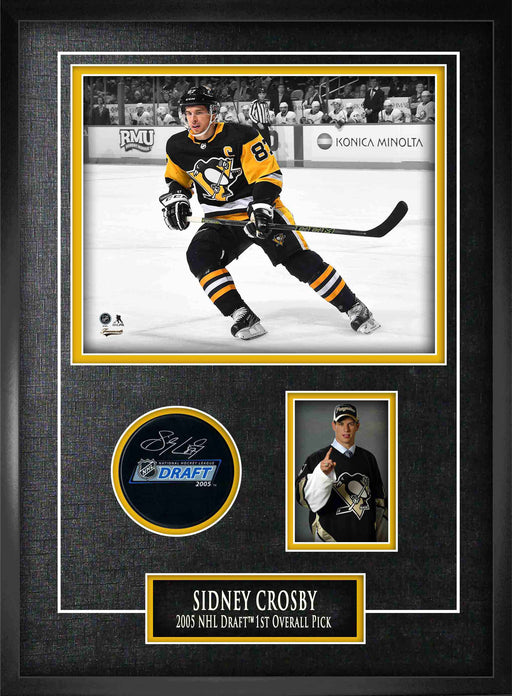 Sidney Crosby Pittsburgh Penguins Signed Framed 2005 NHL Entry Draft Puck and Player Collage - Frameworth Sports Canada 