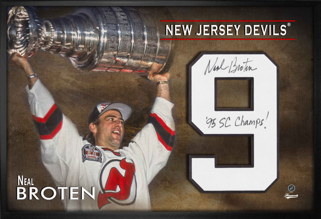 Neal Broten Signed Framed New Jersey Devils Jersey Number Print - Frameworth Sports Canada 