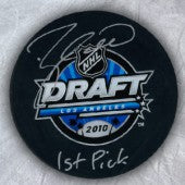 Taylor Hall Signed 2010 NHL Draft Puck With "1st Pick" Inscribed - Frameworth Sports Canada 