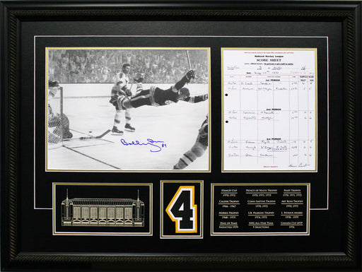 Bobby Orr Signed 11x14  Bruins Stanley Cup Tribute "The Goal" Framed with Scoresheet - Frameworth Sports Canada 