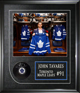 John Tavares Signed Framed Toronto Maple Leafs Puck with Locker Room Photo