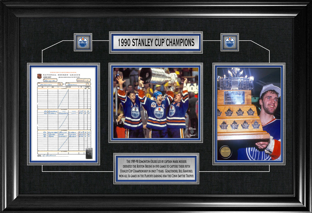 Edmonton Oilers Framed 1990 Stanley Cup Champions Scoresheet Collage