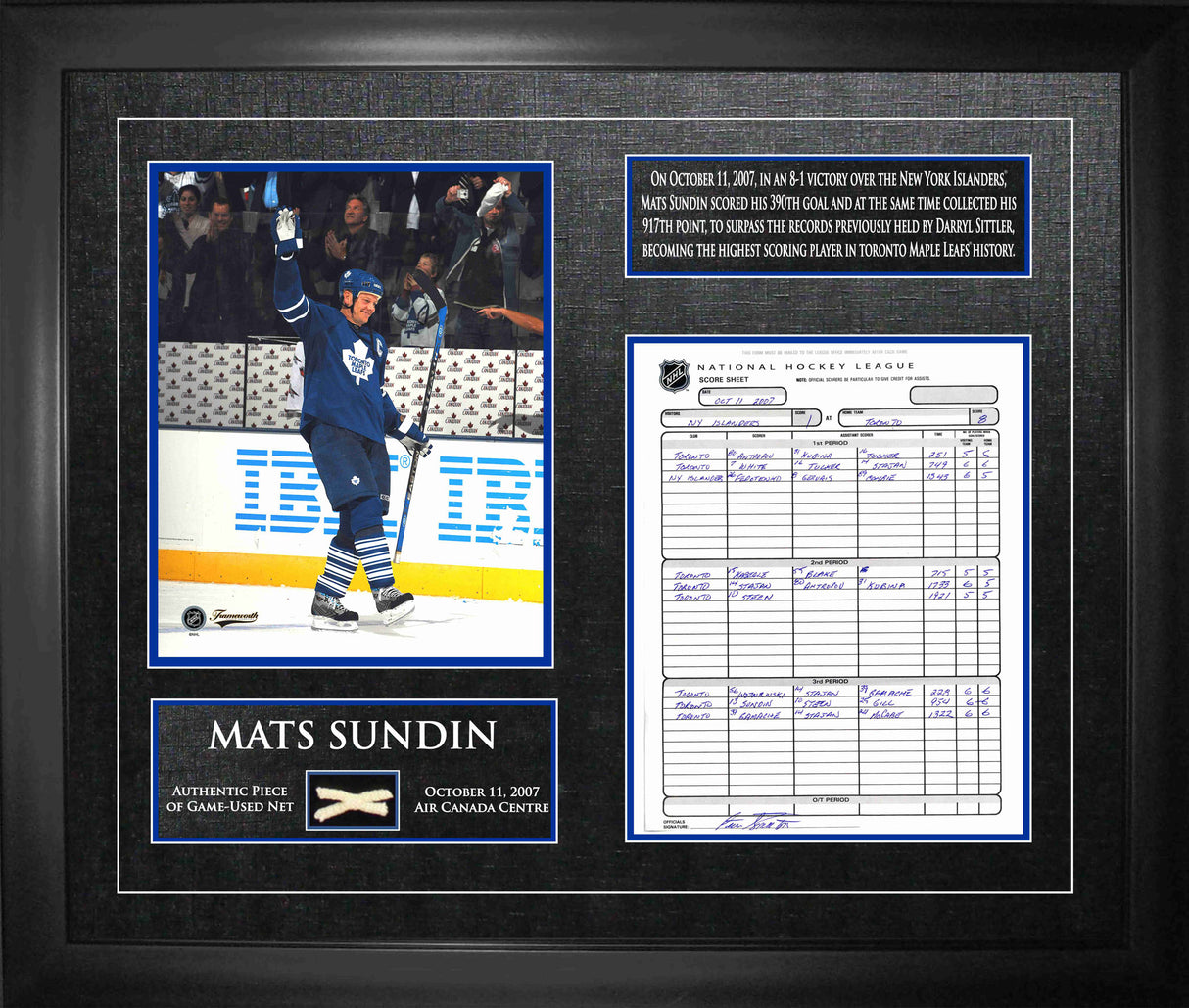 Mats Sundin Toronto Maple Leafs Framed All-Time Scoring Leader Collage with Scoresheet, Photo and Piece of Net - Frameworth Sports Canada 