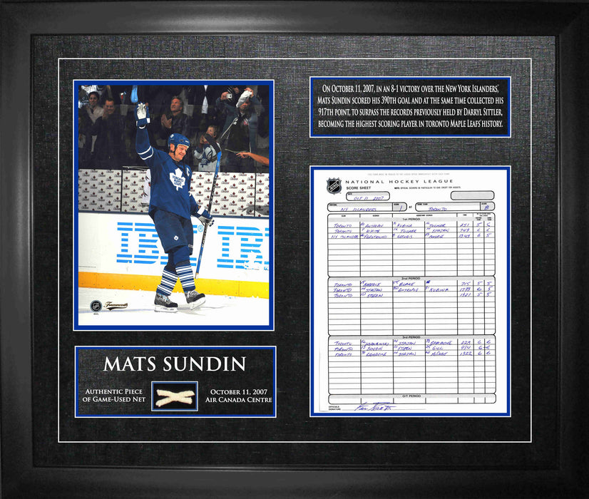 Mats Sundin Toronto Maple Leafs Framed All-Time Scoring Leader Collage with Scoresheet, Photo and Piece of Net