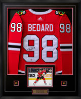 Connor Bedard Signed Jersey Framed Chicago Blackhawks Red Adidas - AUCTION