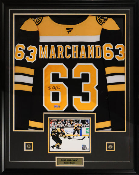 Brad Marchand Signed Boston Bruins Framed 32x42 Home Fanatics Premium Jersey - AUCTION