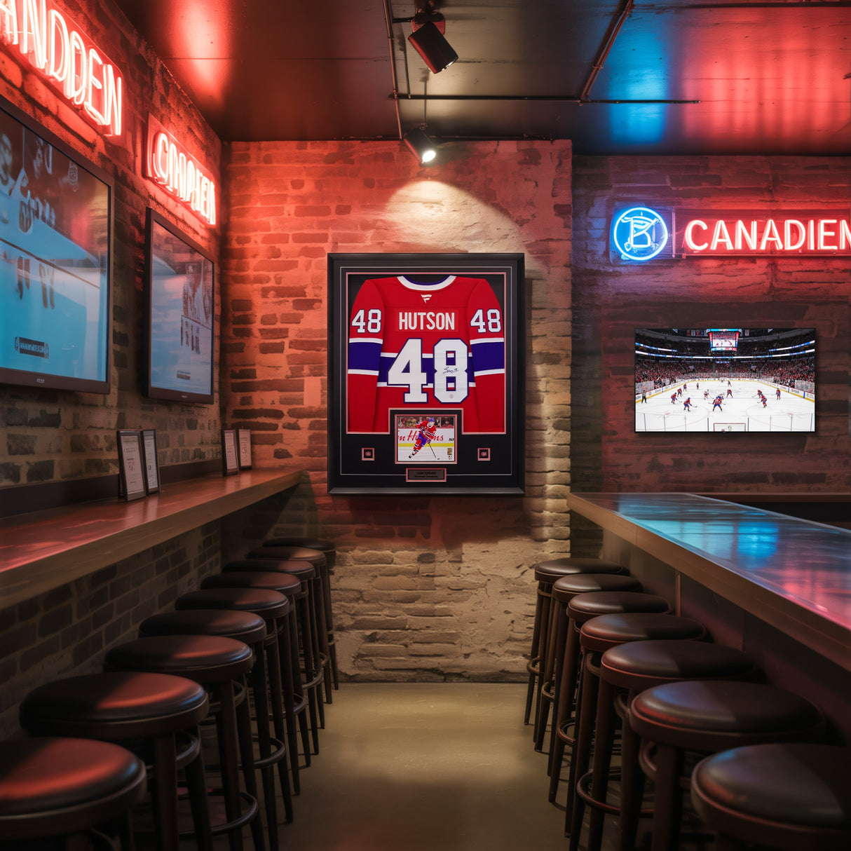 Lane Hutson Signed Framed Montreal Canadiens Red Fanatics Premium Jersey - AUCTION