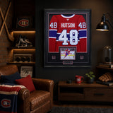 Lane Hutson Signed Framed 34x42 Montreal Canadiens Red Fanatics Premium  Jersey