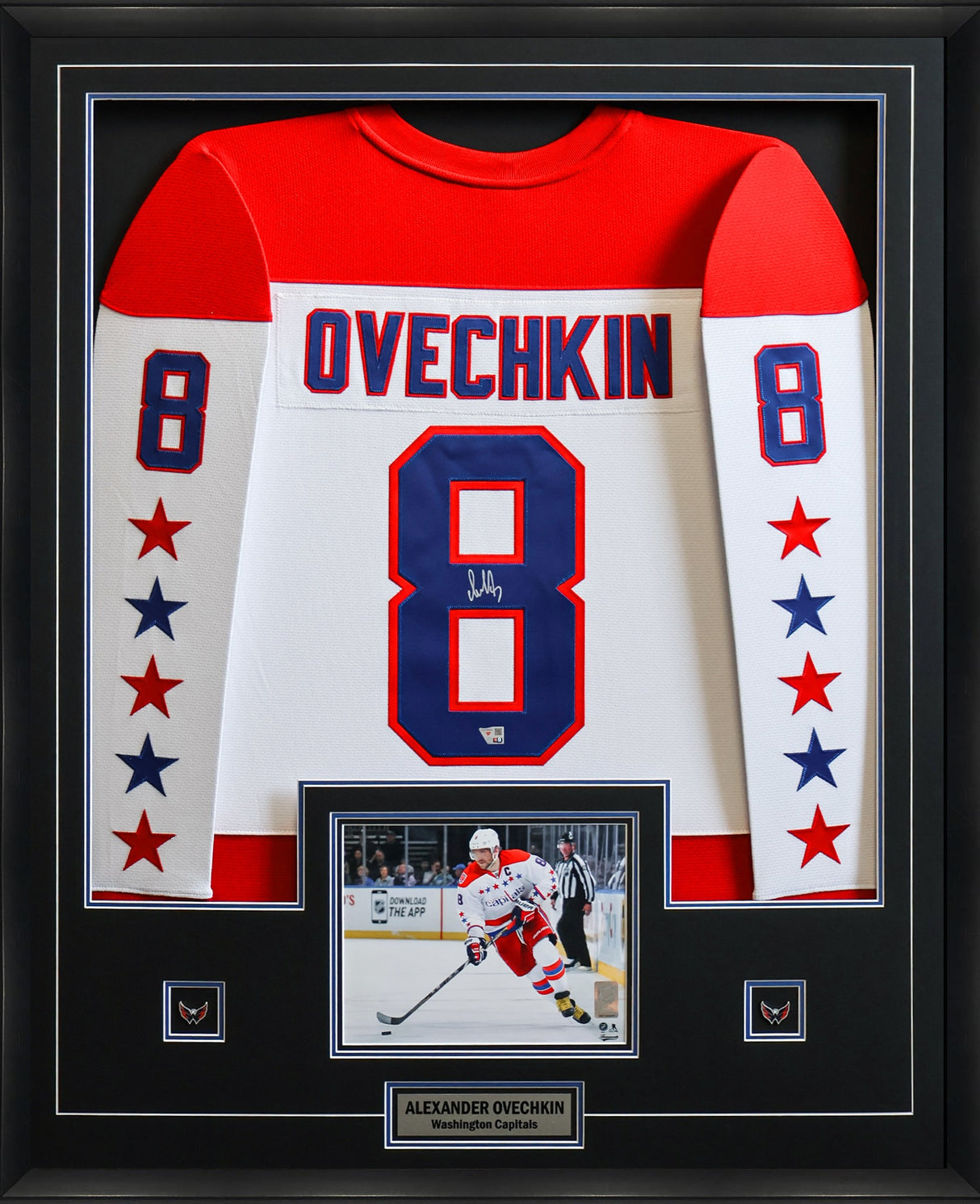 Alexander Ovechkin Signed Jersey Framed Washington Capitals 2012 White Alternate Mitchell & Ness Replica Jersey Framed - AUCTION