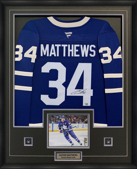 Auston Matthews Signed Jersey Framed Toronto Maple Leafs Blue Fanatics Premium - AUCTION