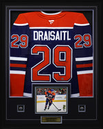 Leon Draisaitl Signed Jersey Framed 34x42 Edmonton Oilers Royal Blue Fanatics Premium - Auction