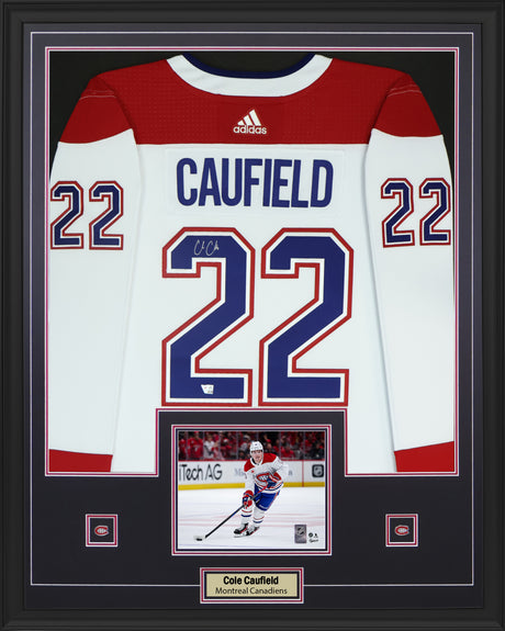 Cole Caufield Signed Jersey Framed 34x42 Montreal Canadiens White Adidas - AUCTION
