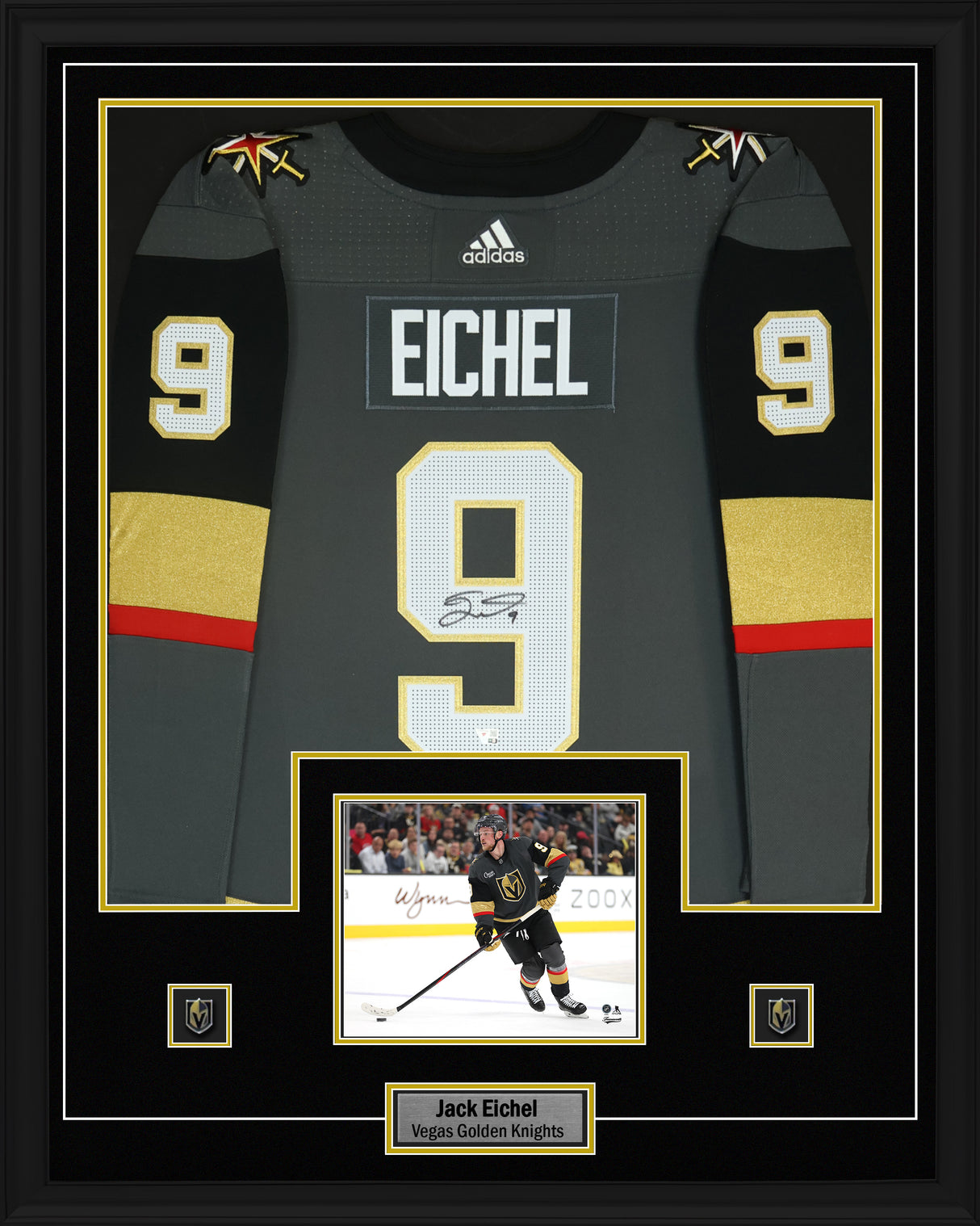 Jack Eichel Signed Jersey Framed 34x42 Vegas Golden Knights Storm Grey Adidas - AUCTION